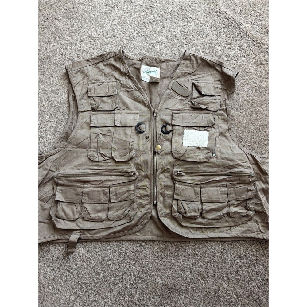 Ausable Men's XXL Fly Fishing Vest Khaki Utility Multi Pocket Cargo Fish